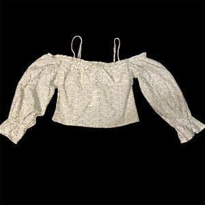 Line and Dot Embroidered Off Shoulder Top